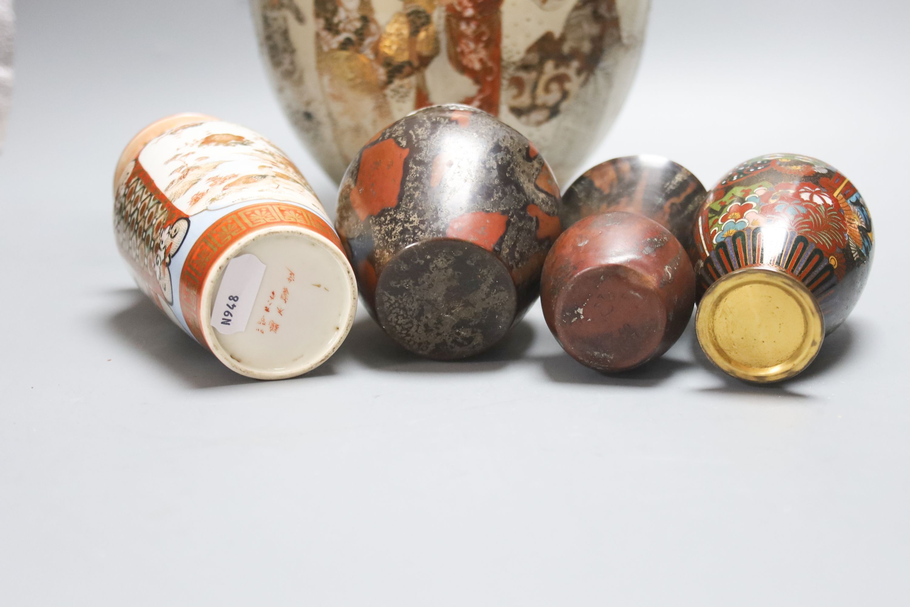 Assortment of Japanese Meiji metalware and ceramic items etc. 32cm